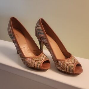 Nine West Multicolor Chevron Peep-Toe Heels